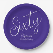 Assiettes En Carton Simply Modern Script Purple 60th Birthday Party (Devant)