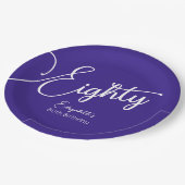 Assiettes En Carton Simply Modern Script Purple 80th Birthday Party (Angle)