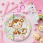 Assiettes En Carton Singe et fleurs fille baby shower plaques de papie (Fête)