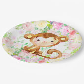 Assiettes En Carton Singe et fleurs fille baby shower plaques de papie (Angle)