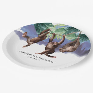Assiettes En Carton Singe forestier de la forêt de l'Anniversaire