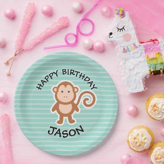 Assiettes En Carton Singe mignon Animaux de fête d'anniversaire (Fête)
