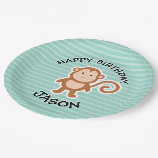 Assiettes En Carton Singe mignon Animaux de fête d'anniversaire (Angle)