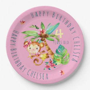 Assiettes En Carton Singe Mignon Bleu Anniversaire Personnalisé Joyeux