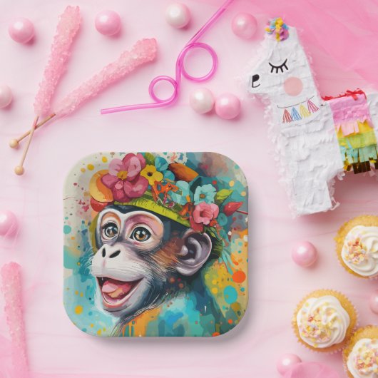 Assiettes En Carton Singe souriant (Fête)