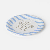 Assiettes En Carton Sip and See Blue White Stried Baby shower (Angle)