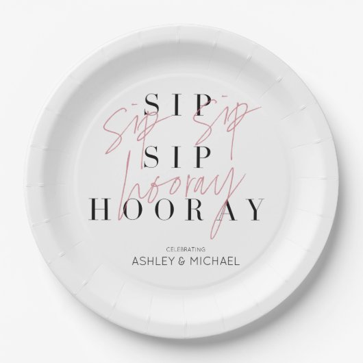 Assiettes En Carton Sip Sip Hooray Black White Pink (Devant)