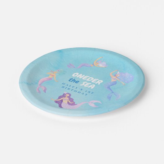 Assiettes En Carton Sirène 1er anniversaire ONEder mer bleu Budget (Angle)
