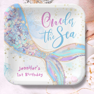Assiettes En Carton Sirène 1er Anniversaire Près De La Mer Bleue