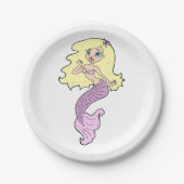 Assiettes En Carton Sirène Avec Cheveux Jaune (Devant)