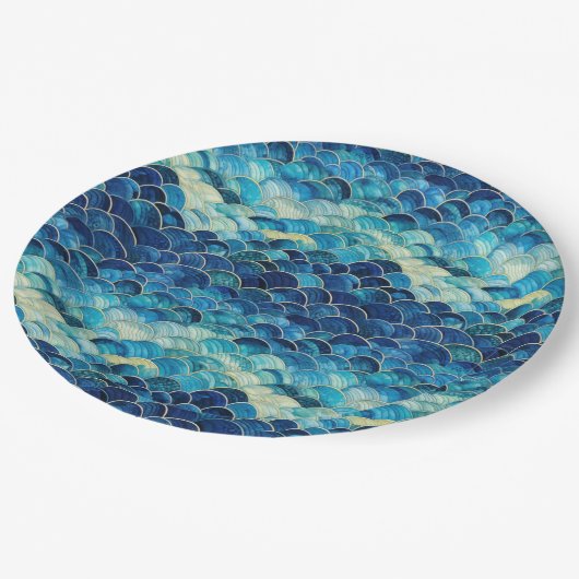 Assiettes En Carton Sirène bleu océan (Angle)