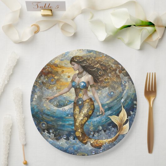 Assiettes En Carton Sirène dans les vagues de l'océan (Mariage)