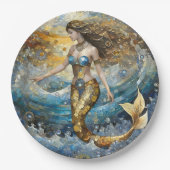 Assiettes En Carton Sirène dans les vagues de l'océan (Devant)