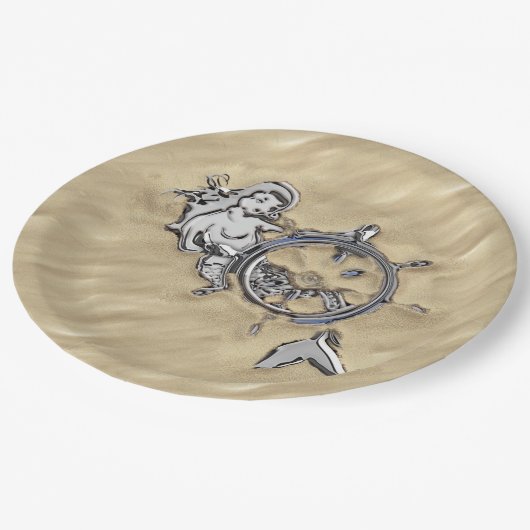 Assiettes En Carton Sirène d'argent dans le sable (Angle)