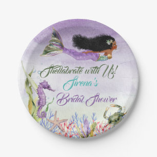 Assiettes En Carton Sirène de couleur Hippocampe Crabe Violet Or Vert