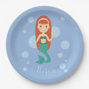 Assiettes En Carton Sirène de dessin animé vague sous l'eau