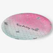 Assiettes En Carton Sirène de Parties scintillant argent à la menthe r (Angle)