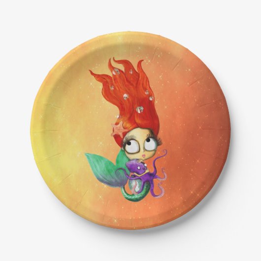 Assiettes En Carton Sirène éffrayante avec le poulpe (Devant)