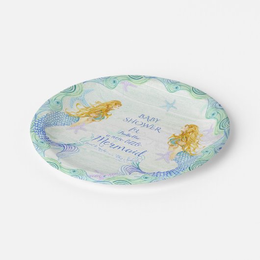 Assiettes En Carton Sirène en Baby shower Starfish Aquarelle Bois Art (Angle)