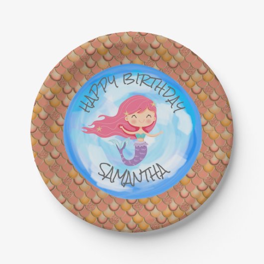 Assiettes En Carton Sirène Mer brun Orange Plaque de papier d'annivers (Devant)