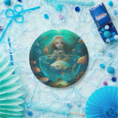 Assiettes En Carton Sirène nageant avec le poisson mignon papier d'hor (Fête)