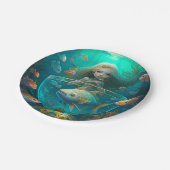Assiettes En Carton Sirène nageant avec le poisson mignon papier d'hor (Angle)