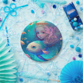 Assiettes En Carton Sirène nageant avec le poisson mignon papier d'hor (Fête)