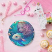 Assiettes En Carton Sirène nageant avec le poisson mignon papier d'hor (Fête)