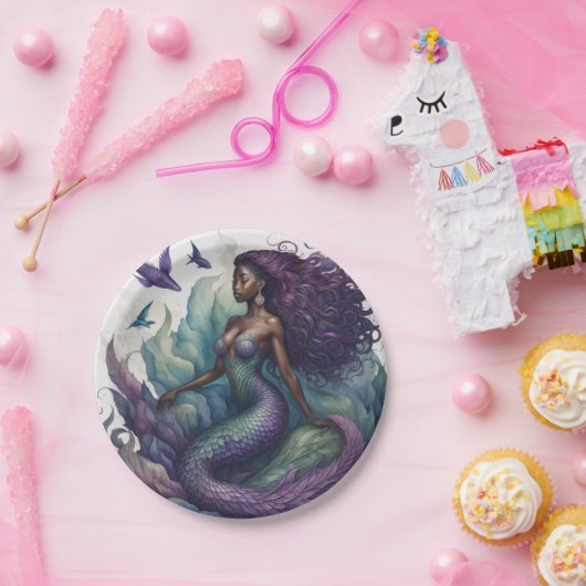 Assiettes En Carton Sirène noire violette (Fête)