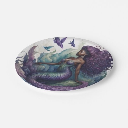 Assiettes En Carton Sirène noire violette (Angle)