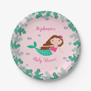 Assiettes En Carton Sirène Rose Sous Le Baby shower De Mer