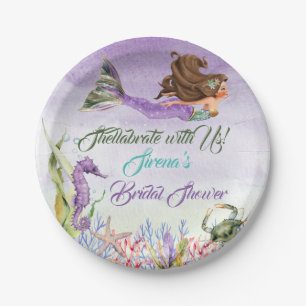 Assiettes En Carton Sirène Violet Vert Or Hippocampe Crabe
