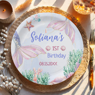 Assiettes En Carton Sirène Violette 1er Anniversaire Oneder la Mer