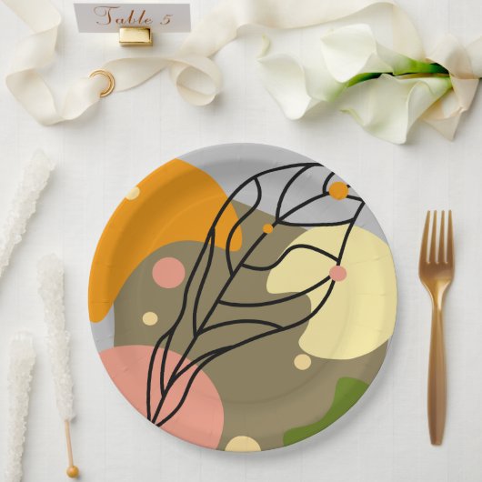 Assiettes En Carton Sites abstraits intéressants avec feuilles (Mariage)