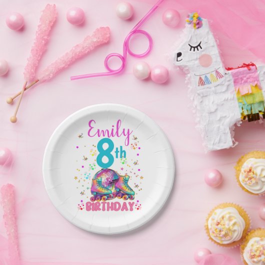 Assiettes En Carton Skate Roller Disco Birthday Girl Matching (Fête)