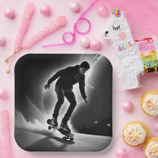 Assiettes En Carton Skateboard Boy with Lightning (Fête)