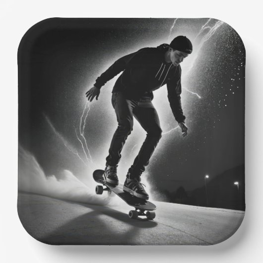 Assiettes En Carton Skateboard Boy with Lightning (Recto)