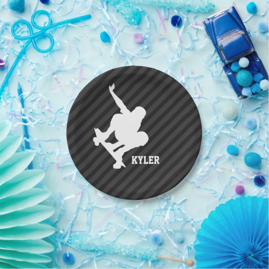 Assiettes En Carton Skateboard ; Gris noir et gris foncé (Fête)