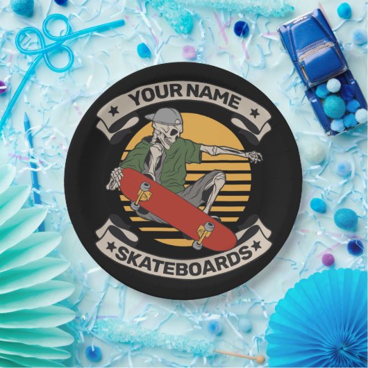 Assiettes En Carton Skateboard personnalisé Nez Grab Skeleton Skeleton (Fête)