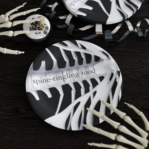 Assiettes En Carton Skeleton Bones Spin Black White Halloween Party