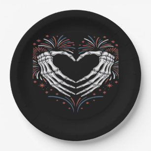 Assiettes En Carton Skeleton Coeur main 4ème De L'Amérique Patriotique