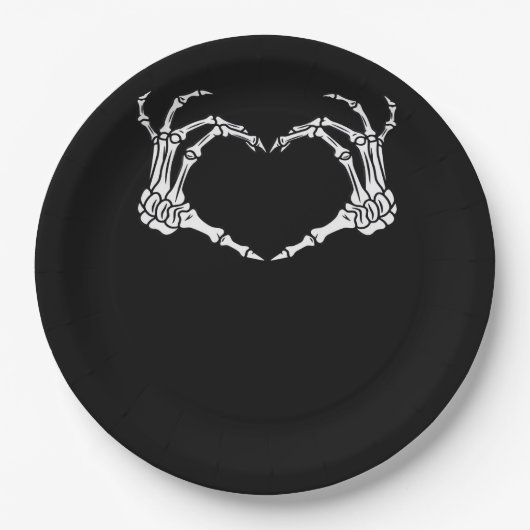 Assiettes En Carton Skeleton Coeur main Halloween Design (Devant)