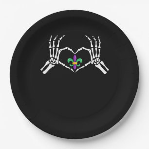 Assiettes En Carton Skeleton Coeur main Mardi Gras