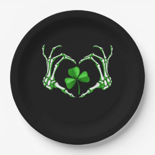 Assiettes En Carton Skeleton Coeur main Shamrock Jour de la Saint Patr