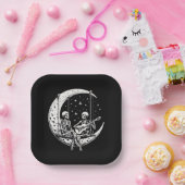 Assiettes En Carton Skeleton Couple Moon Guitare (Fête)