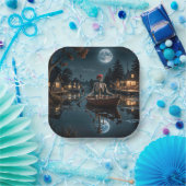 Assiettes En Carton Skeleton d'Halloween en bateau à roues (Fête)