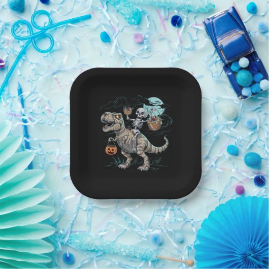 Assiettes En Carton Skeleton équitation Dinosaur T rex Halloween Citro (Fête)