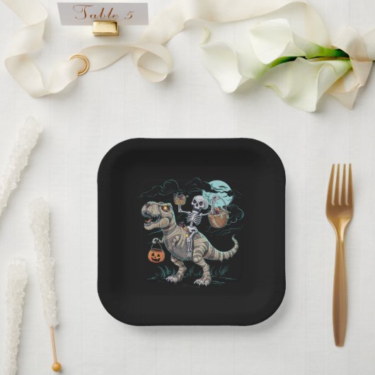 Assiettes En Carton Skeleton équitation Dinosaur T rex Halloween Citro (Mariage)