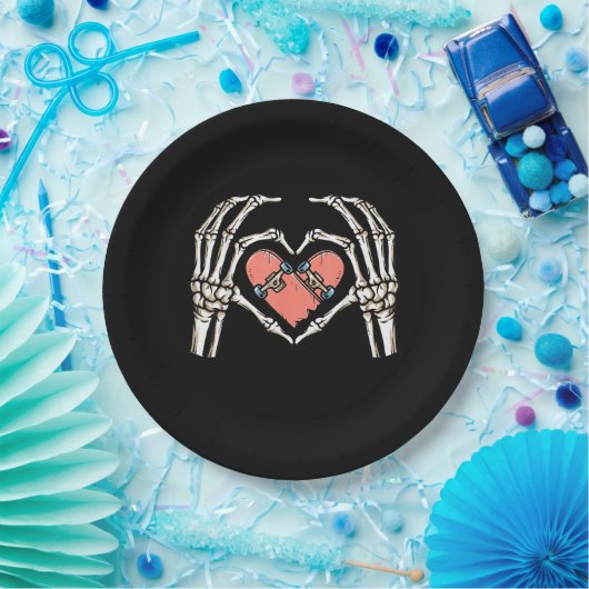 Assiettes En Carton Skeleton Hand Heart Skateboard Valentines Day Funn (Fête)