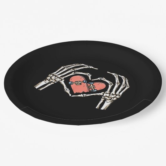 Assiettes En Carton Skeleton Hand Heart Skateboard Valentines Day Funn (Angle)